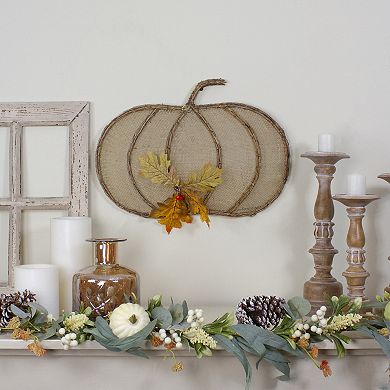 Northlight 19" Beige Burlap and Vine Pumpkin Fall Harvest Wall Decor