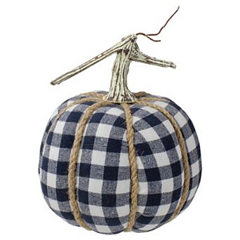 Northlight Dark Blue and White Plaid Fall Harvest Tabletop Pumpkin