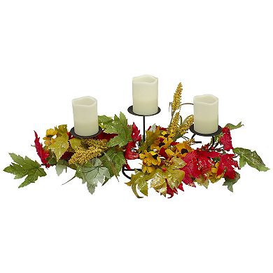 Northlight Artificial Sunflower Red Leaves 3-Candle Holder Table Decor