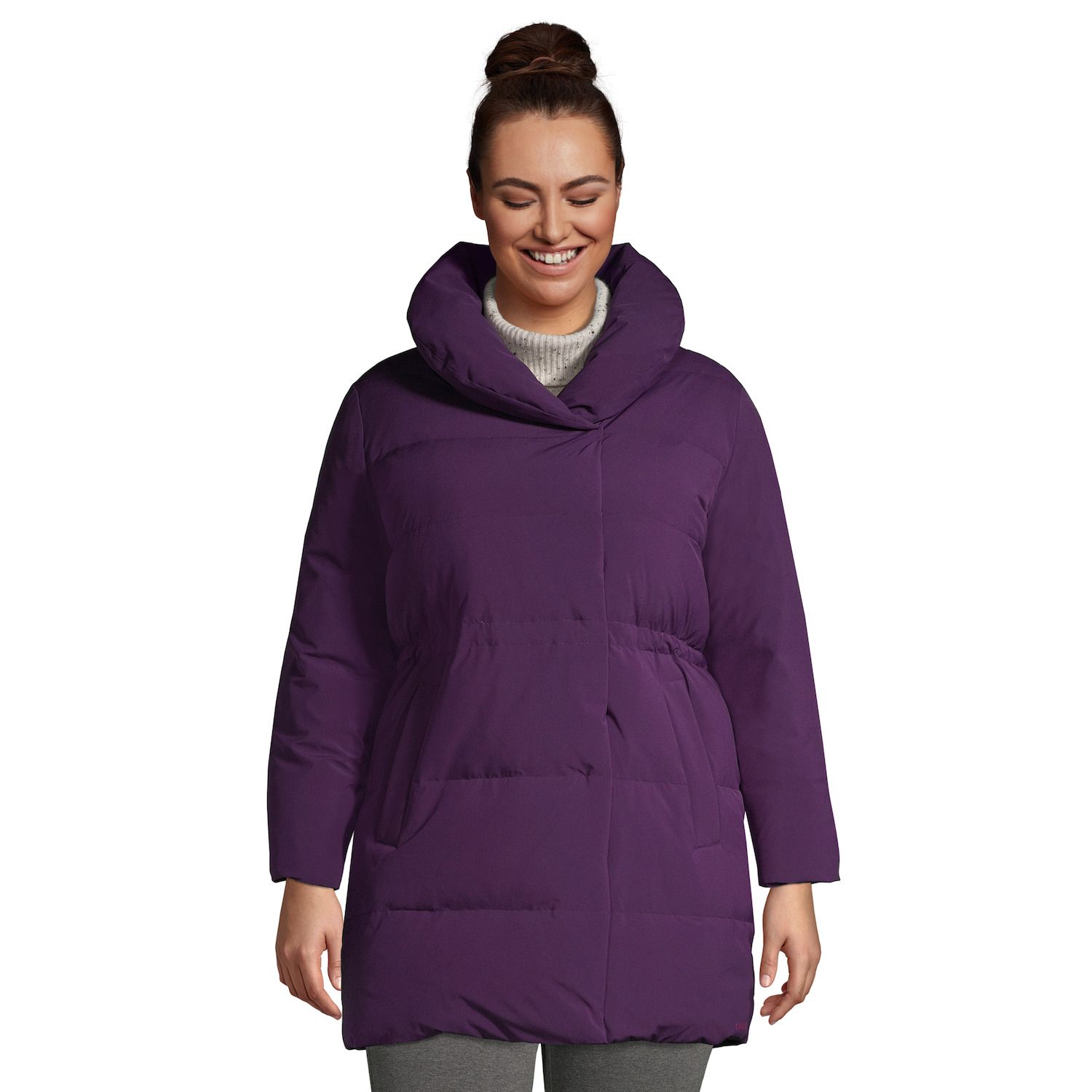 Image for Lands' End Plus Size Quilted Stretch Down Wrap Coat at Kohl's.