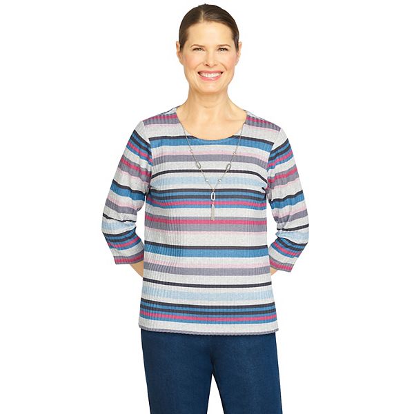 Alfred Dunner Womens Striped Anchor Top 