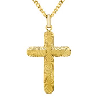 Men's Boston Bay Diamonds Yellow Damascus Steel Cross Pendant Necklace