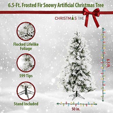 Christmas Time 6.5-ft. Frosted Fir Snowy Artificial Christmas Tree