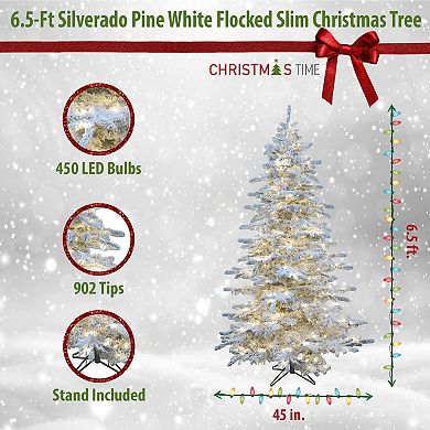 Christmas Time 6.5-ft. LED Silverado Pine Slim White Flocked Artificial Christmas Tree