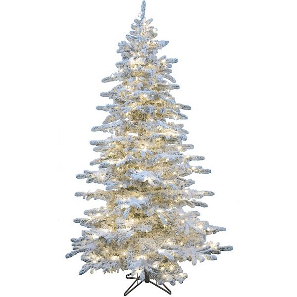 Christmas Time 6.5-Ft Silverado Pine White Flocked Slim Christmas Tree with EZ Connect Clear Smart Lights | Realistic Foliage | Stand Included | Foldable for Storage | Xmas Decor | CT-SV065-SLFL