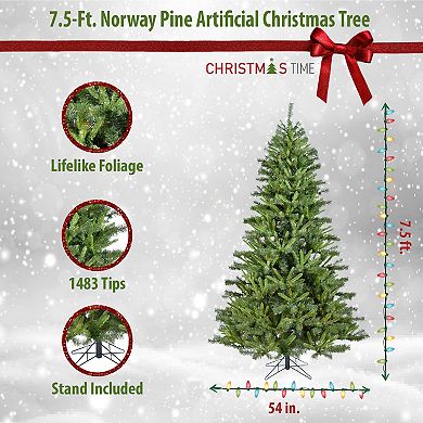 Christmas Time 7.5-ft. Norway Pine Artificial Christmas Tree