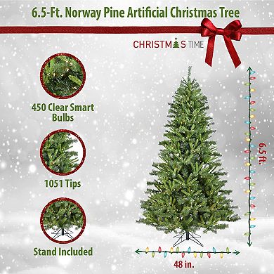 Christmas Time 6.5-ft. Norway Pine Pre-Lit Artificial Christmas Tree