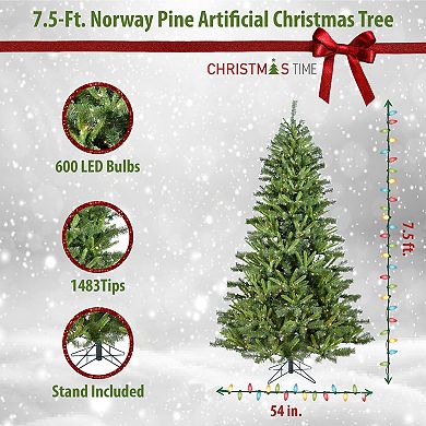 Christmas Time 7.5-ft. LED Norway Pine Artificial Christmas Tree