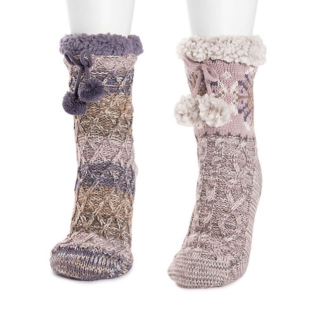 Women's MUK LUKS 2-Pair Tall Pom Cabin Socks