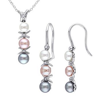 Stella Grace Multicolor Freshwater Cultured Pearl & Diamond Accent Drop Necklace & Earring Set