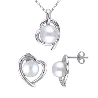 Stella Grace Freshwater Cultured Pearl & Diamond Accent Heart Necklace & Earring Set