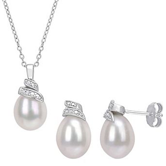 Stella Grace Freshwater Cultured Pearl & Diamond Accent Swirl Necklace & Earring Set