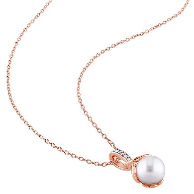 Stella Grace 18k Rose Gold Over Silver Freshwater Cultured Pearl & 1/10 Carat T.W. Necklace & Earring Set