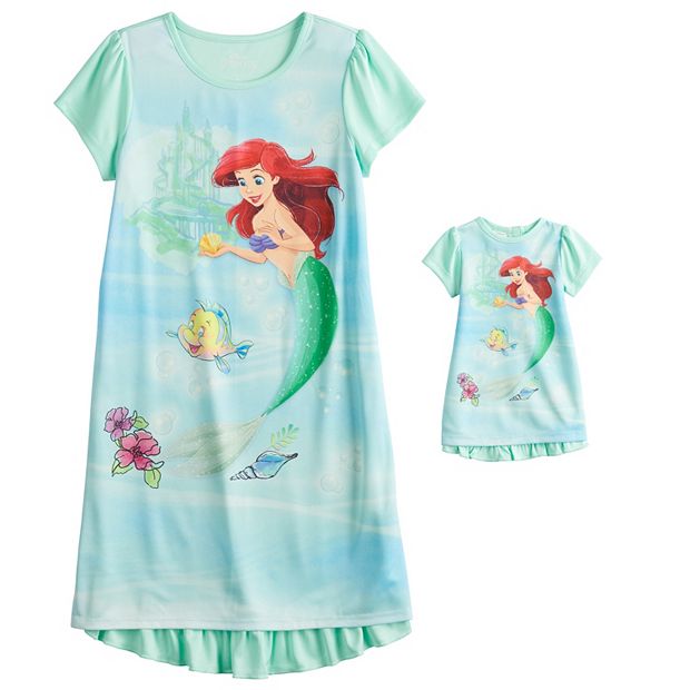 Disney's The Little Mermaid Girls 4-10 Free As The Sea Nightgown & Doll  Gown Set