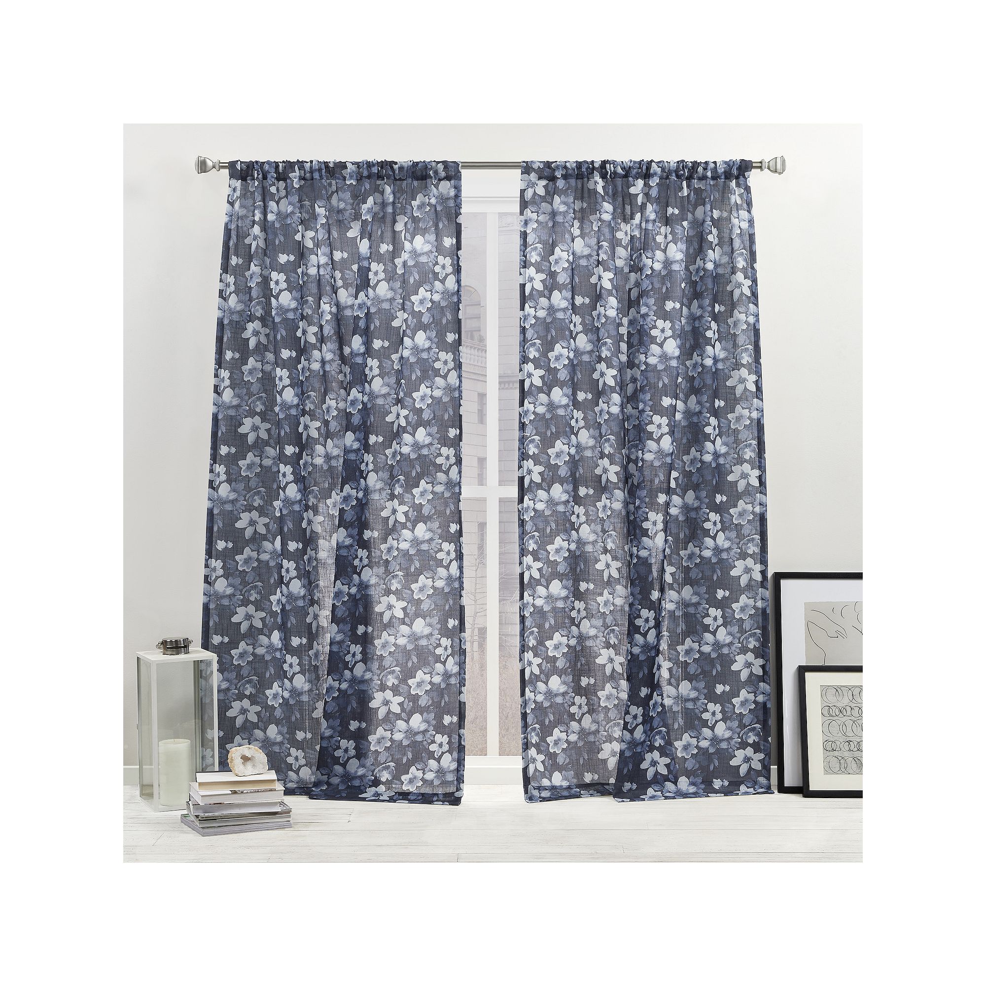 Nicole Miller New York Dara Light Filtering 2-panel Window Curtain Set, Blu SKU:824999 sku 824999