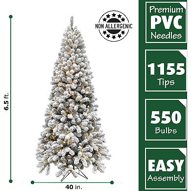 Fraser Farm Hill 6.5-ft. Flocked Alaskan Pine Artificial Christmas Tree with Smart String Lighting