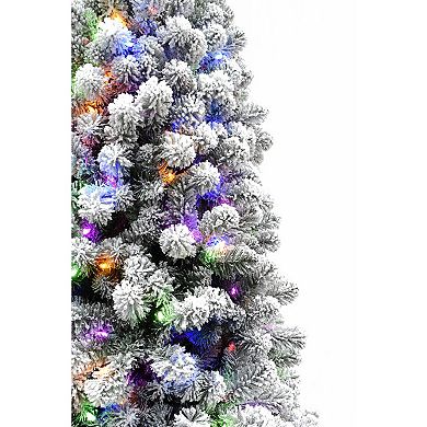 National Tree Company 7.5-ft. Multi-Color LED Flocked Alaskan Pine Artificial Christmas Tree