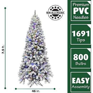 National Tree Company 7.5-ft. Multi-Color LED Flocked Alaskan Pine Artificial Christmas Tree