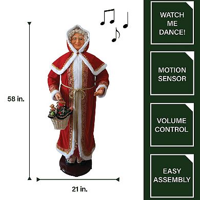 National Tree Company Dancing Mrs. Claus Hooded Cloak Life-Size Christmas Floor Decor