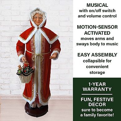 National Tree Company Dancing Mrs. Claus Hooded Cloak Life-Size Christmas Floor Decor
