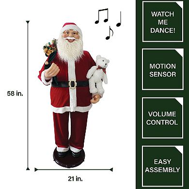 National Tree Company Dancing Santa Teddy Bear Life-Size Christmas Floor Decor