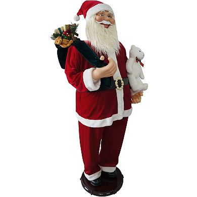 National Tree Company Dancing Santa Teddy Bear Life-Size Christmas Floor Decor