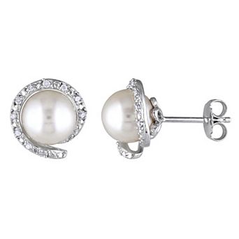 Stella Grace Freshwater Cultured Pearl & 1/10 Carat T.W Diamond Stud Earrings