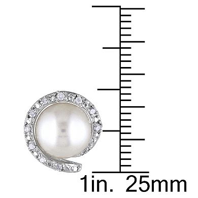 Stella Grace Freshwater Cultured Pearl & 1/10 Carat T.W Diamond Stud Earrings