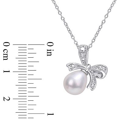 Stella Grace Sterling Silver Freshwater Cultured Pearl & Diamond Accent Bow Necklace
