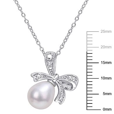 Stella Grace Sterling Silver Freshwater Cultured Pearl & Diamond Accent Bow Necklace