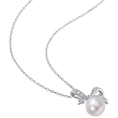 Stella Grace Sterling Silver Freshwater Cultured Pearl & Diamond Accent Bow Necklace