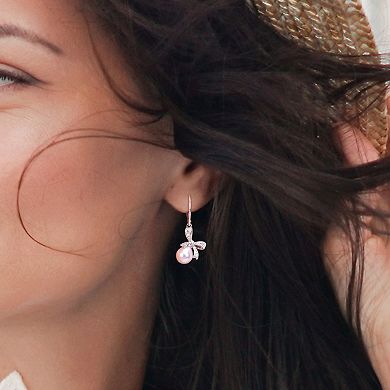 Stella Grace Sterling Silver Freshwater Cultured Pearl & Diamond Accent Bow Earrings