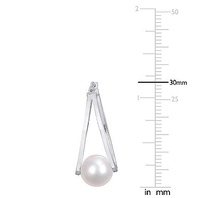 Stella Grace Sterling Silver Freshwater Cultured Pearl Split Oval Hoop Earrings