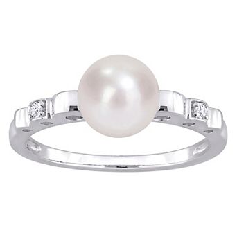 Stella Grace Sterling Silver Freshwater Cultured Pearl & Lab-Created White Sapphire Ring