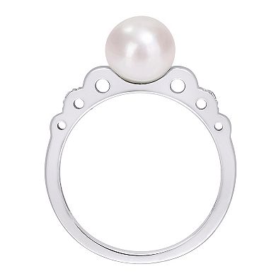 Stella Grace Sterling Silver Freshwater Cultured Pearl & Lab-Created White Sapphire Ring