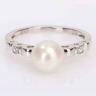 Stella Grace Sterling Silver Freshwater Cultured Pearl & Lab-Created White Sapphire Ring