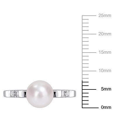 Stella Grace Sterling Silver Freshwater Cultured Pearl & Lab-Created White Sapphire Ring