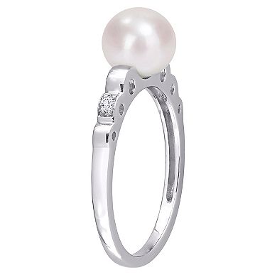 Stella Grace Sterling Silver Freshwater Cultured Pearl & Lab-Created White Sapphire Ring