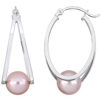 Stella Grace Sterling Silver Dyed Pink Freshwater Cultured Pearl Split Oval Hoop Earrings