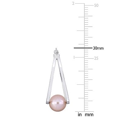 Stella Grace Sterling Silver Dyed Pink Freshwater Cultured Pearl Split Oval Hoop Earrings