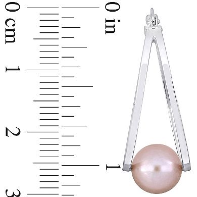Stella Grace Sterling Silver Dyed Pink Freshwater Cultured Pearl Split Oval Hoop Earrings