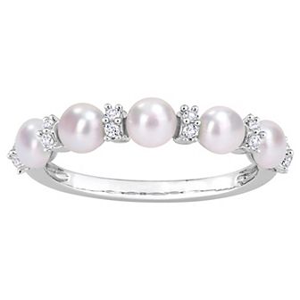 Stella Grace Sterling Silver Freshwater Cultured Pearl & White Topaz Wedding Ring