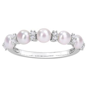 Stella Grace Sterling Silver Freshwater Cultured Pearl & White Topaz Wedding Ring