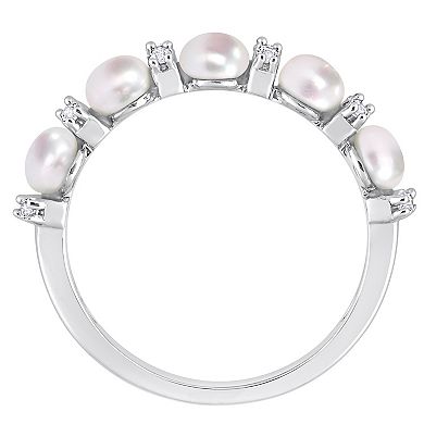 Stella Grace Sterling Silver Freshwater Cultured Pearl & White Topaz Wedding Ring