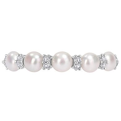 Stella Grace Sterling Silver Freshwater Cultured Pearl & White Topaz Wedding Ring