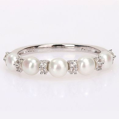 Stella Grace Sterling Silver Freshwater Cultured Pearl & White Topaz Wedding Ring