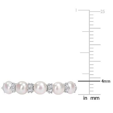 Stella Grace Sterling Silver Freshwater Cultured Pearl & White Topaz Wedding Ring