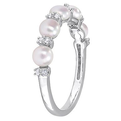 Stella Grace Sterling Silver Freshwater Cultured Pearl & White Topaz Wedding Ring