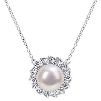 Stella Grace Sterling Silver Freshwater Cultured Pearl & Lab-Created White Sapphire Necklace