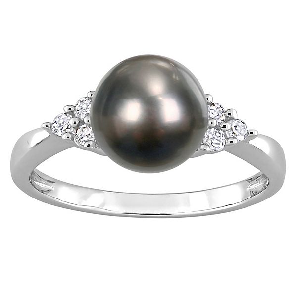 Stella Grace Sterling Silver Tahitian Cultured Pearl & 1/8 Carat T.W ...